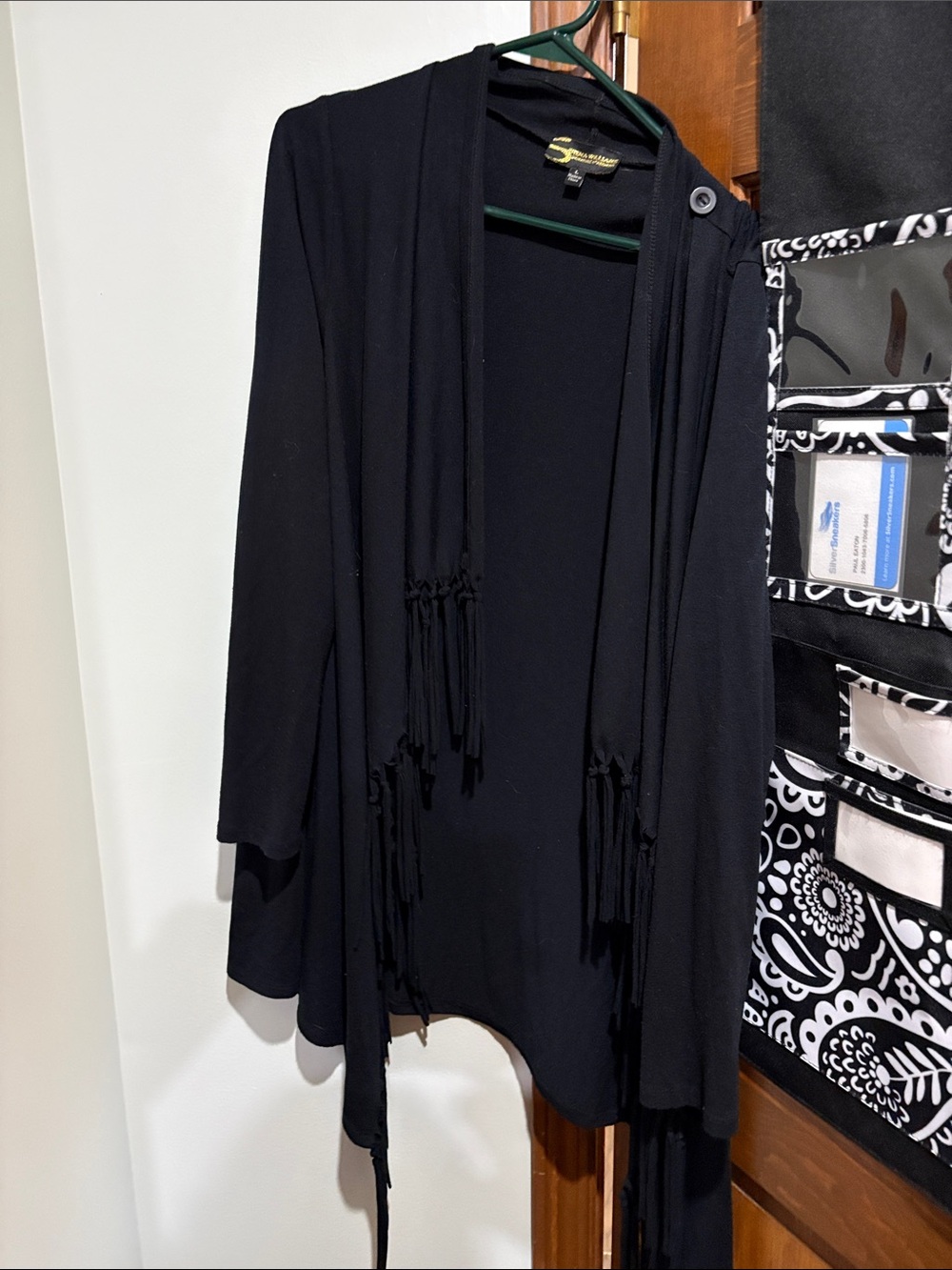Black Fringe Open Front Cardigan by Serena Williams size Large good condition.